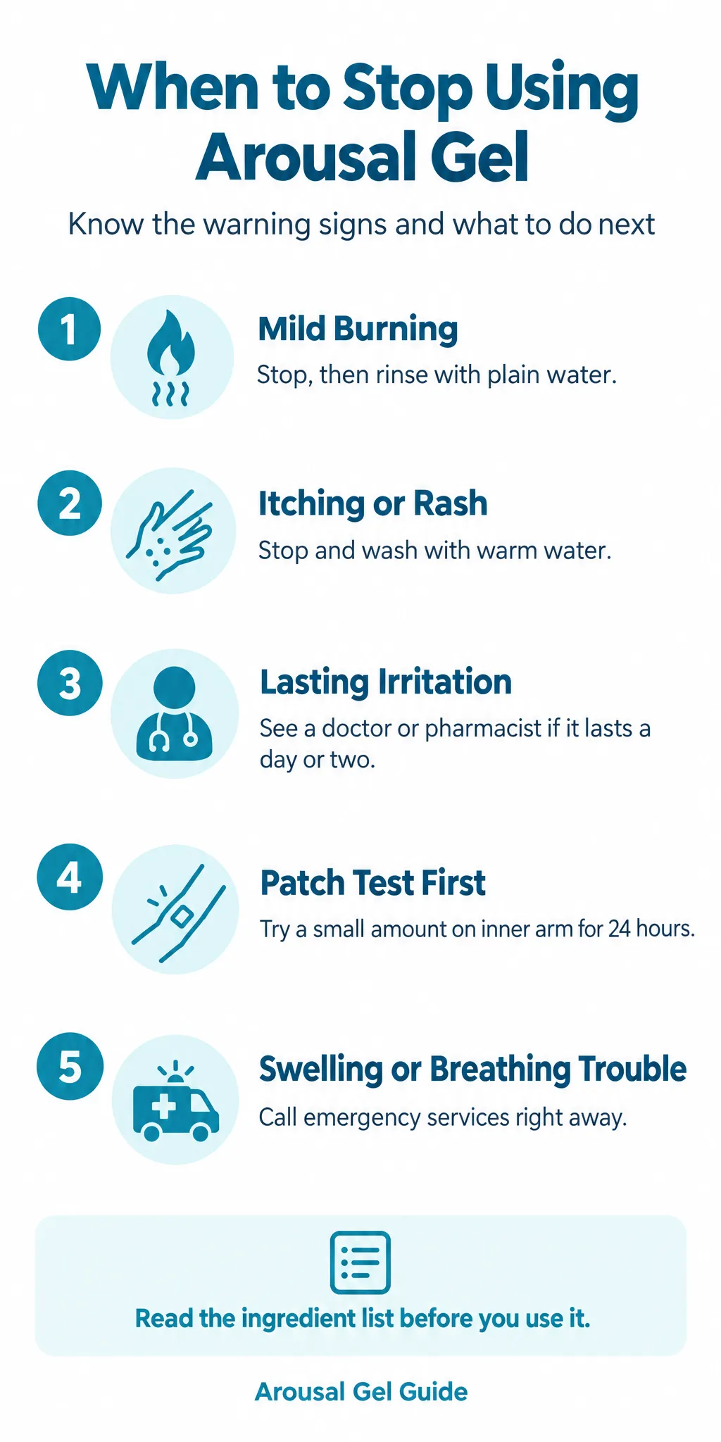 12 Arousal Gel Side Effects to Watch for and When to Stop: infographic